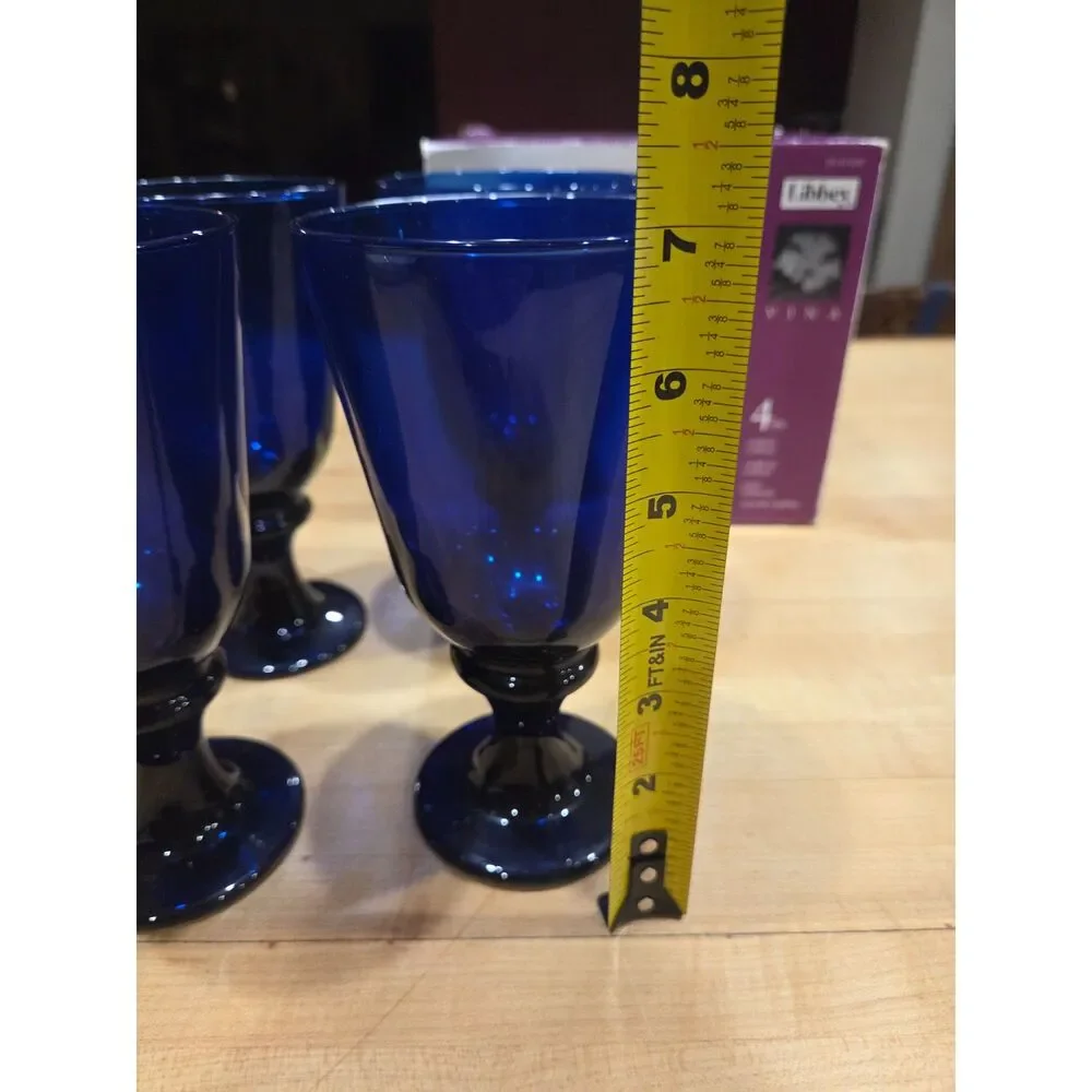 Vintage Libbey Vina Cobalt Blue Glass Goblets 15.5 oz Set of 4 With Box